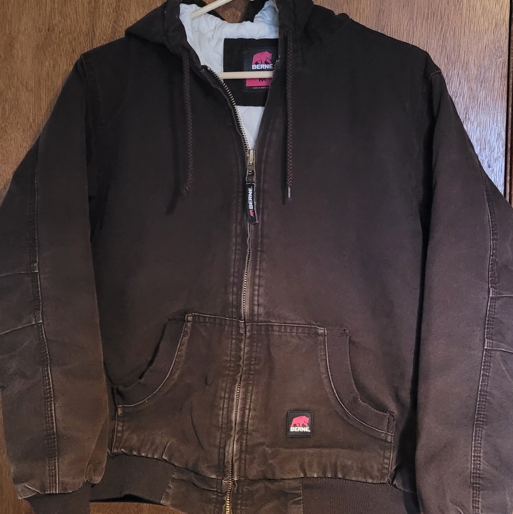 Womens Lined Berne Jacke, brown,size med 10-12